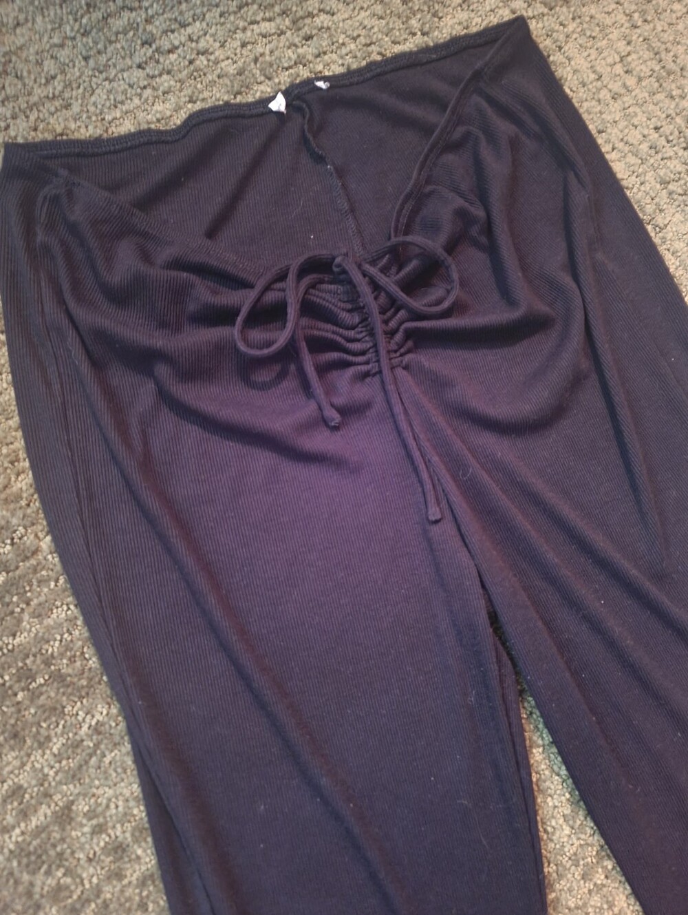 Black Ribbed Tie Pants